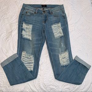 Celebrity pink girlfriend distressed jeans